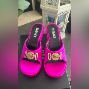 Versace Biggie Metallic Leather Mules